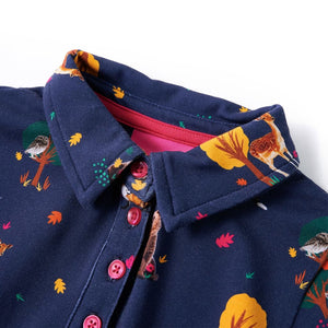 Kids' Dress with Long Sleeves and Drawstring Navy Blue 104