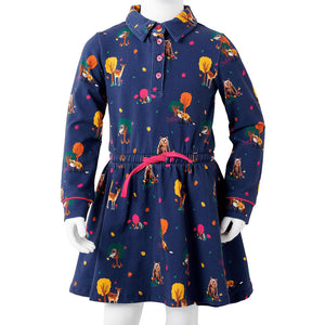 Kids' Dress with Long Sleeves and Drawstring Navy Blue 104