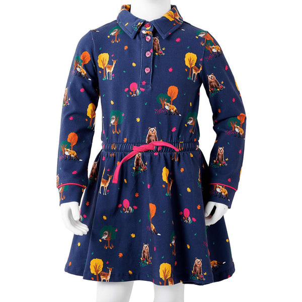 Kids' Dress with Long Sleeves and Drawstring Navy Blue 104