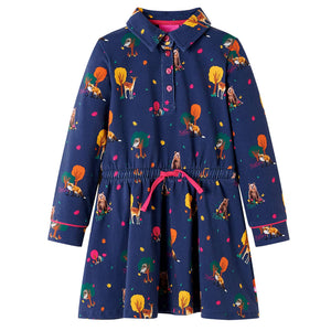 Children's Dress with Long Sleeves and Drawstring Navy Blue 116