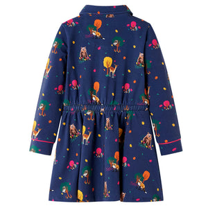Children's Dress with Long Sleeves and Drawstring Navy Blue 116