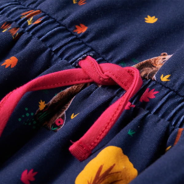 Children's Dress with Long Sleeves and Drawstring Navy Blue 116