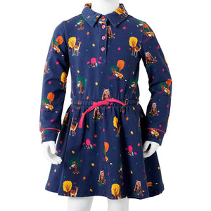 Children's Dress with Long Sleeves and Drawstring Navy Blue 116
