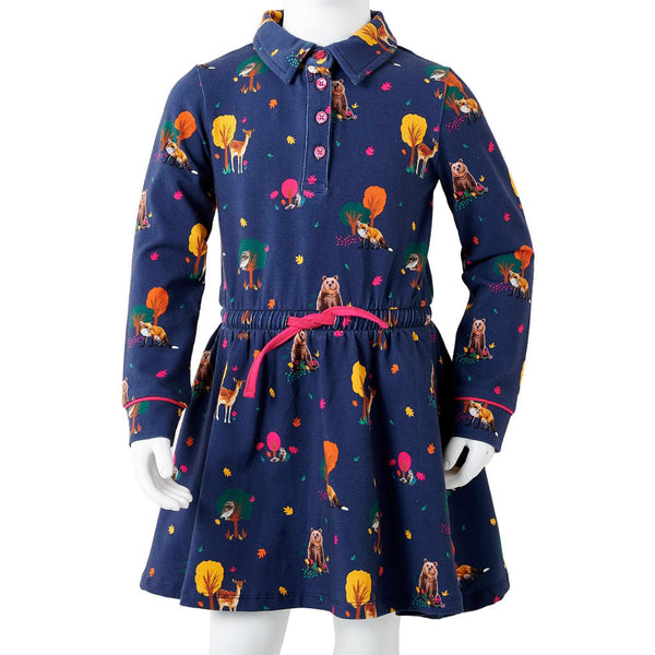 Children's Dress with Long Sleeves and Drawstring Navy Blue 116