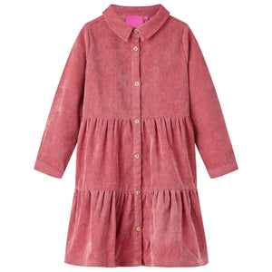 Girls' Dress with Long Sleeves Corduroy Old Pink 116