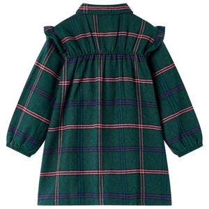 Kids' Long-Sleeved Dress with Ruffles Dark Green 92