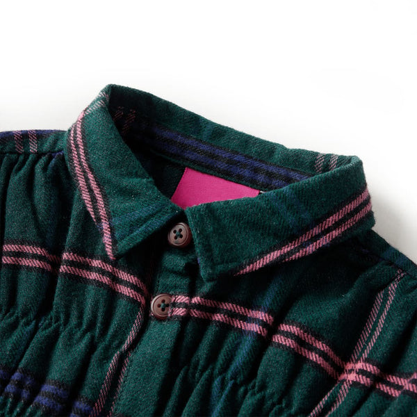 Girls' Long Sleeve Ruffle Dress Dark Green 128