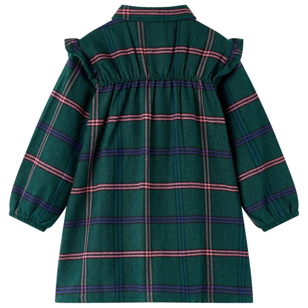 Girls' Long-Sleeved Ruffle Dress Dark Green 140