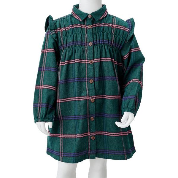 Girls' Long-Sleeved Ruffle Dress Dark Green 140