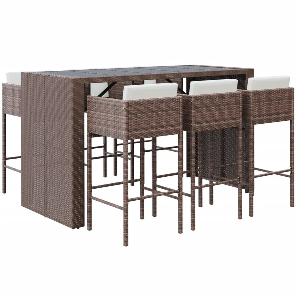 vidaXL 7-Piece Garden Bar Set with Cushions Brown Poly Rattan