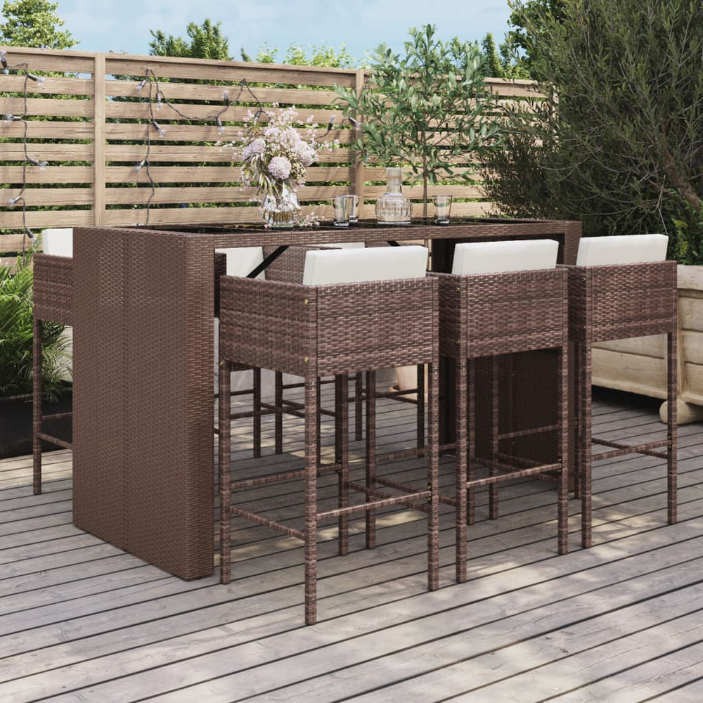 vidaXL 7-Piece Garden Bar Set with Cushions Brown Poly Rattan