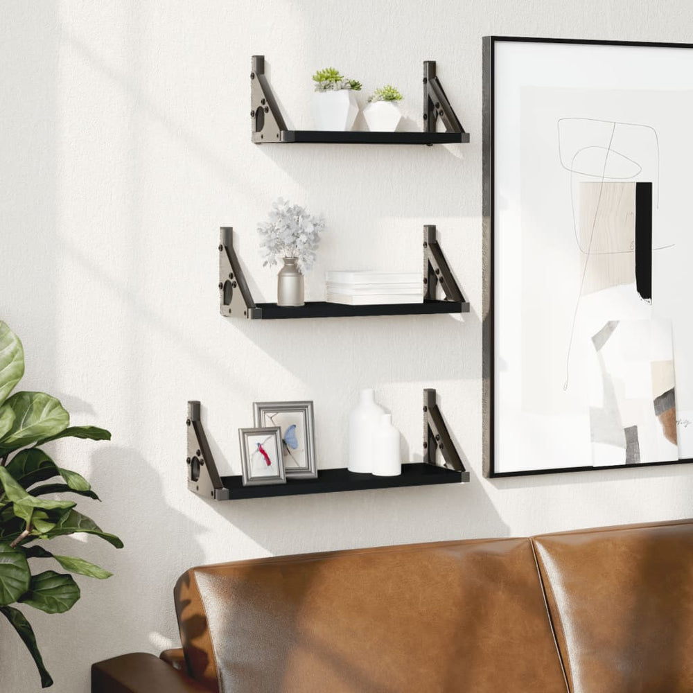 vidaXL 3-Piece Wall Shelf Set Black Engineered Wood
