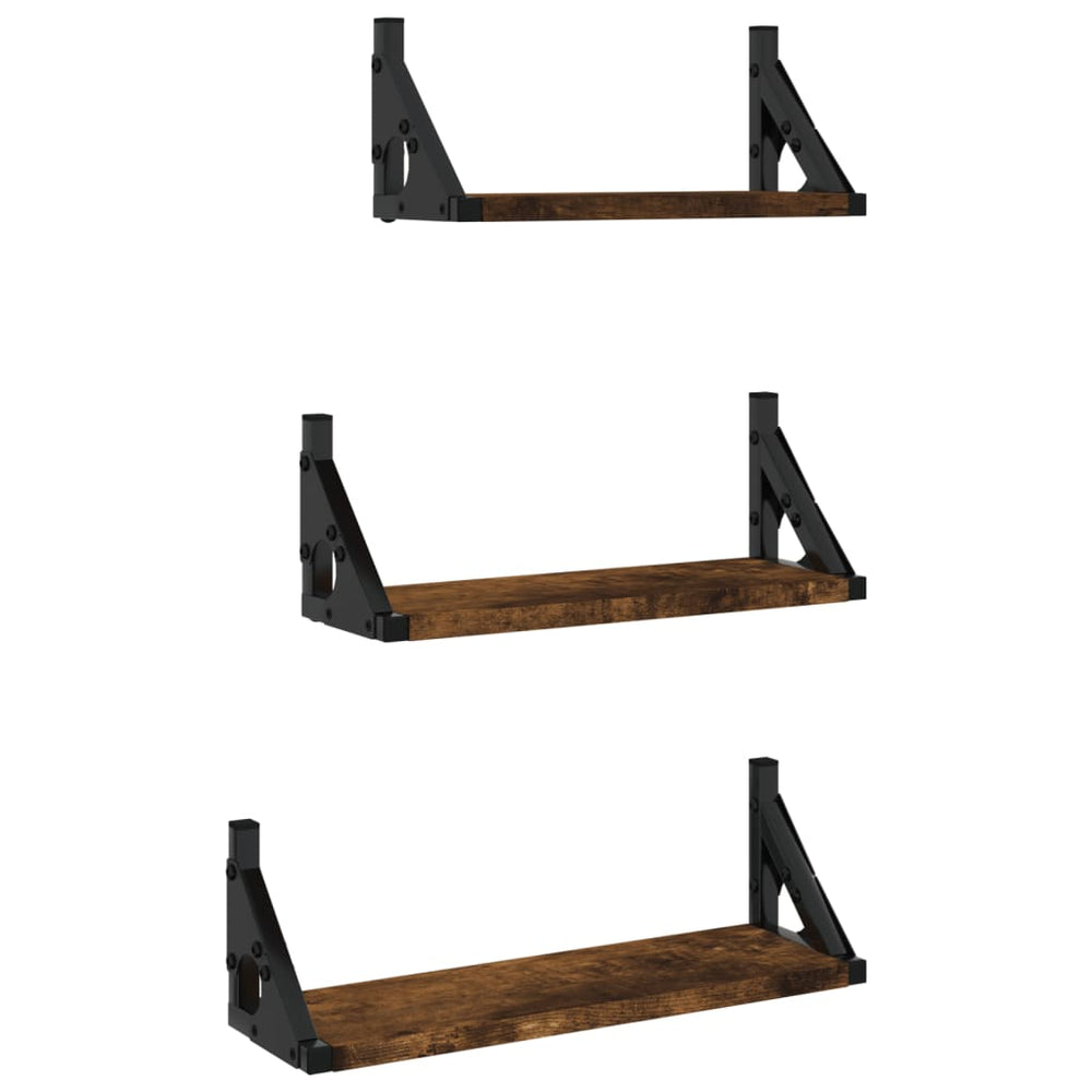 vidaXL 3-Piece Wall Shelf Set Smoked Oak Engineered Wood