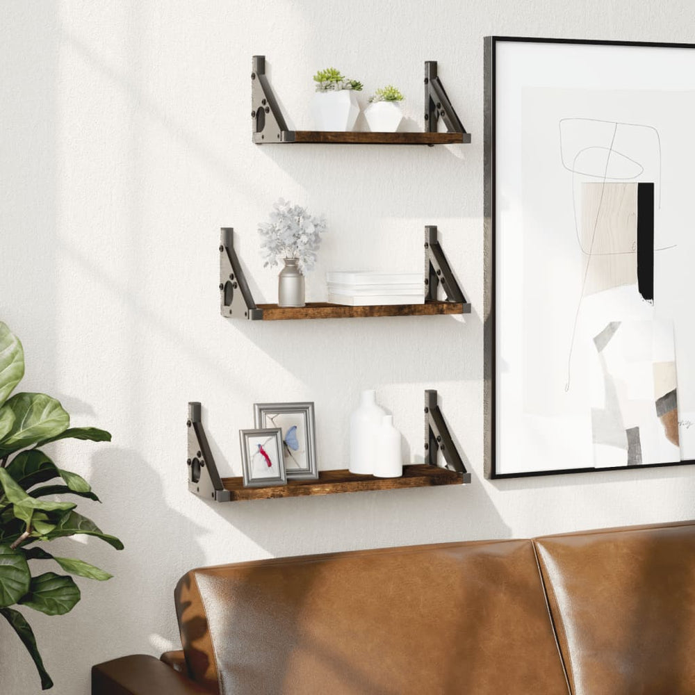 vidaXL 3-Piece Wall Shelf Set Smoked Oak Engineered Wood