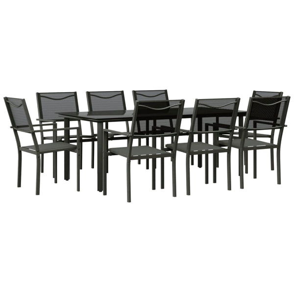vidaXL 9-piece Outdoor Dining Set Black Steel and Textilene