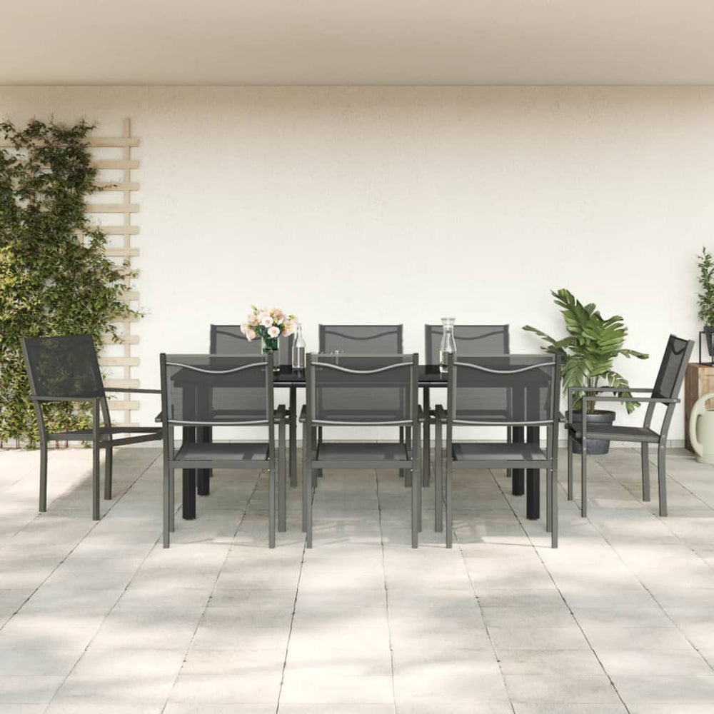 vidaXL 9-piece Outdoor Dining Set Black Steel and Textilene