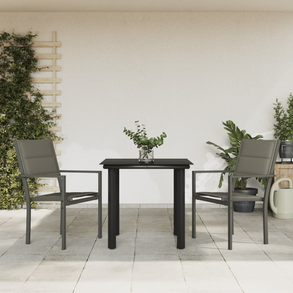 vidaXL 3-Piece Garden Dining Set Black Steel and Textilene
