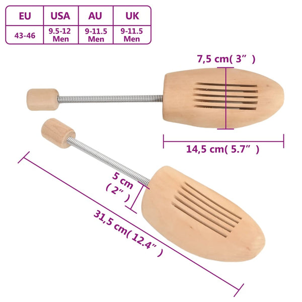 vidaXL Shoe Trees 2 Pairs EU 43-46 Solid Lotus Wood