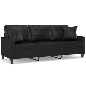 vidaXL 3-Seater Sofa with Decorative Pillows Black 180 cm Faux Leather