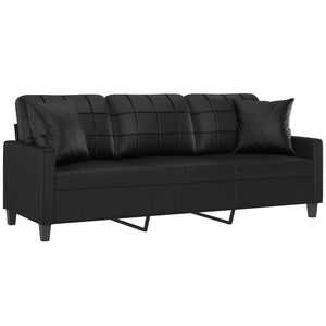 vidaXL 3-Seater Sofa with Decorative Pillows Black 180 cm Faux Leather