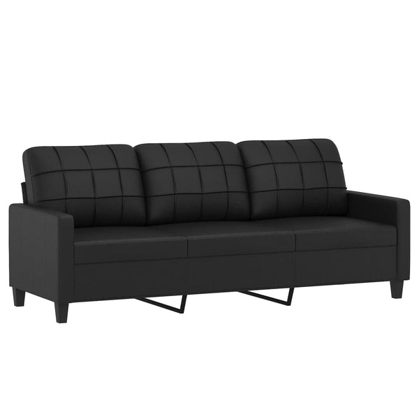 vidaXL 3-Seater Sofa with Decorative Pillows Black 180 cm Faux Leather