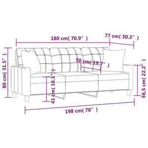 vidaXL 3-Seater Sofa with Decorative Pillows Black 180 cm Faux Leather