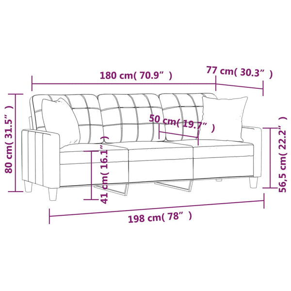 vidaXL 3-Seater Sofa with Decorative Pillows Black 180 cm Faux Leather