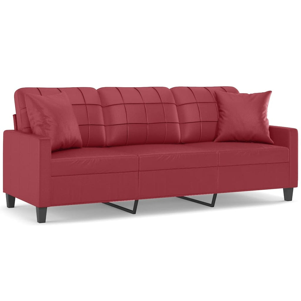 vidaXL 3-Seater Sofa with Throw Pillows Wine Red 180 cm Faux Leather