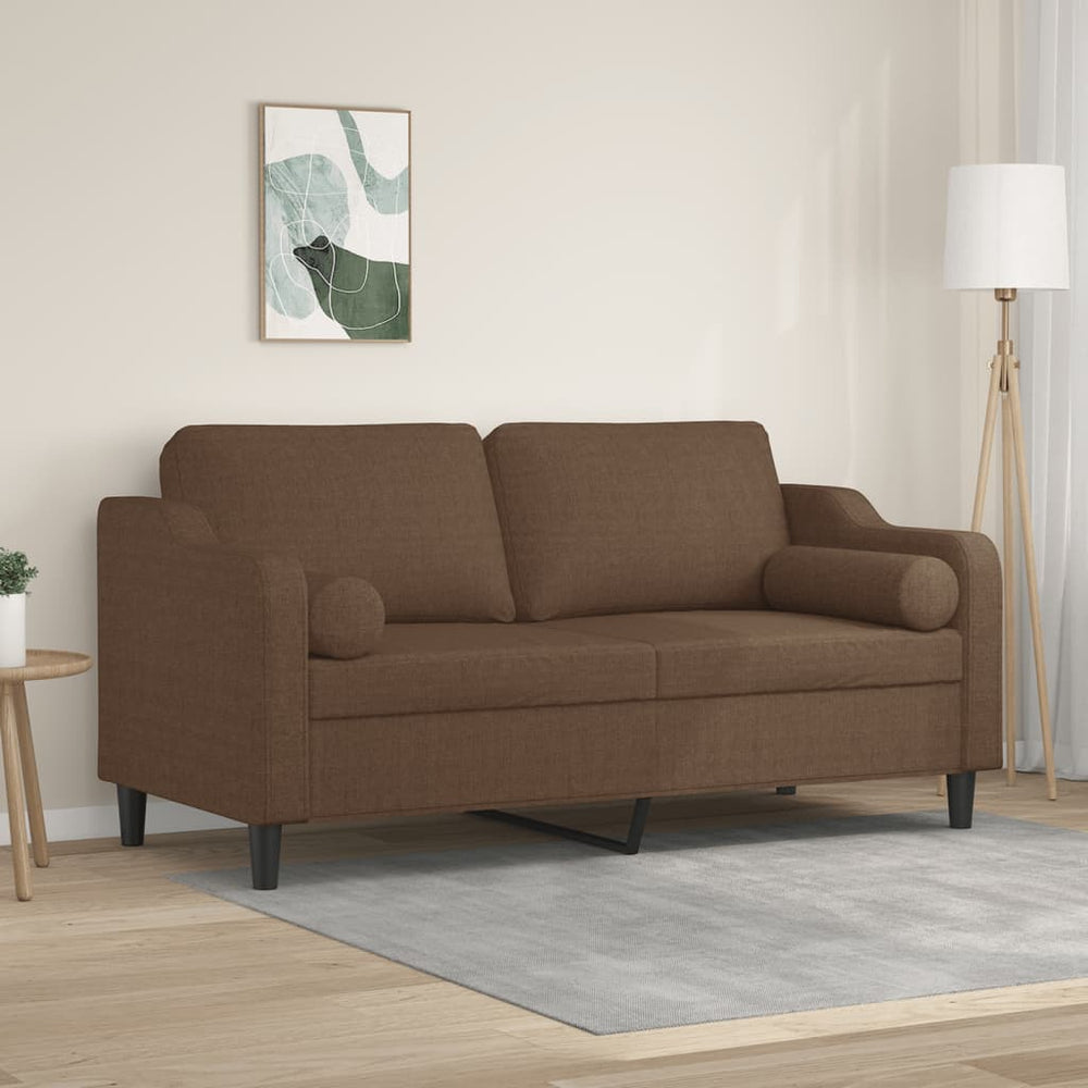 vidaXL 2-Seater Sofa with Throw Pillows Brown 140 cm Fabric