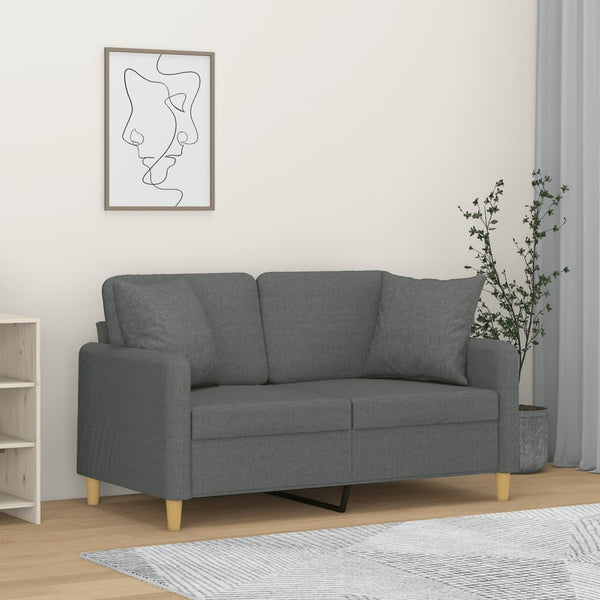 vidaXL 2-Seater Sofa with Throw Pillows Dark Gray 120 cm Fabric