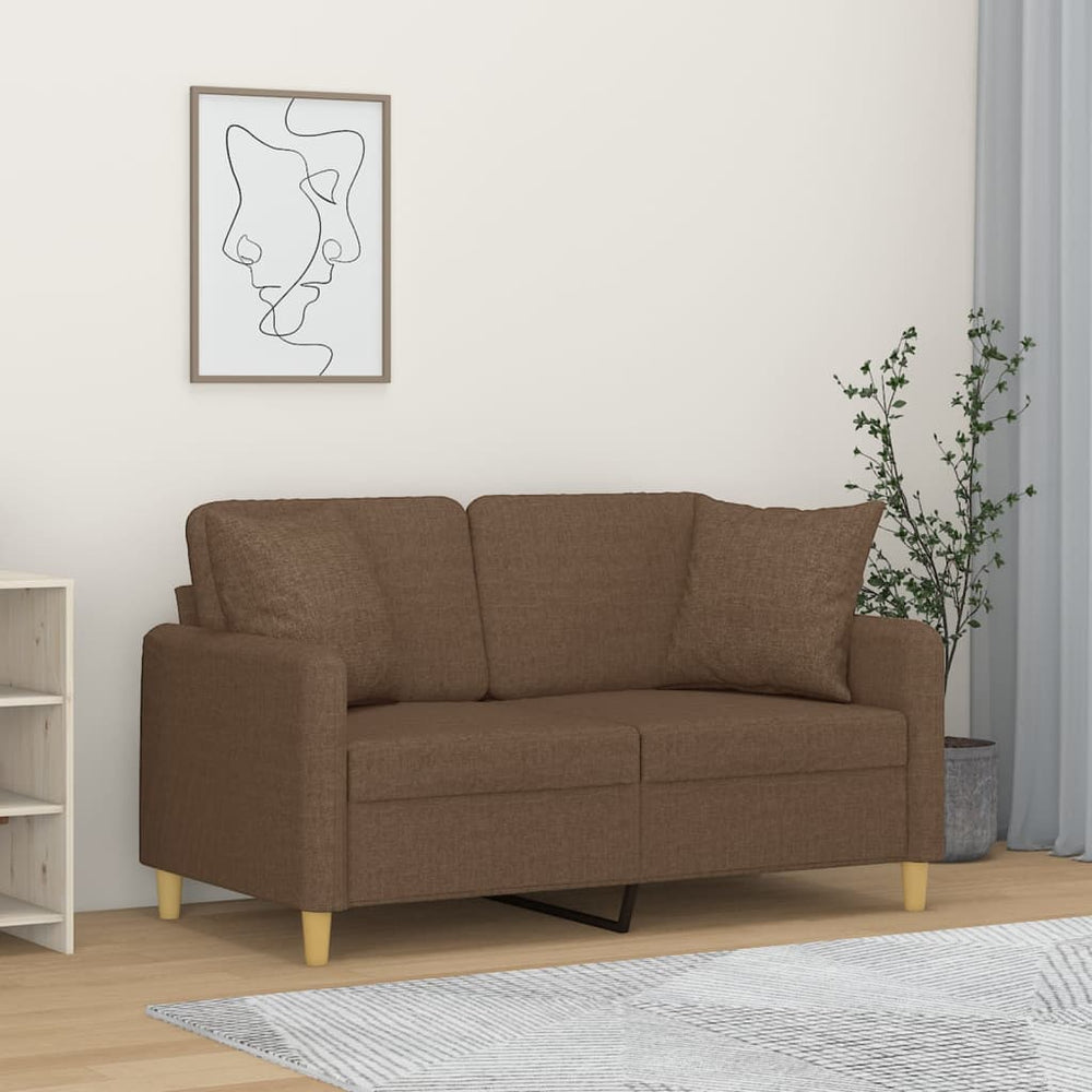 vidaXL 2-Seater Sofa with Throw Pillows Brown 120 cm Fabric