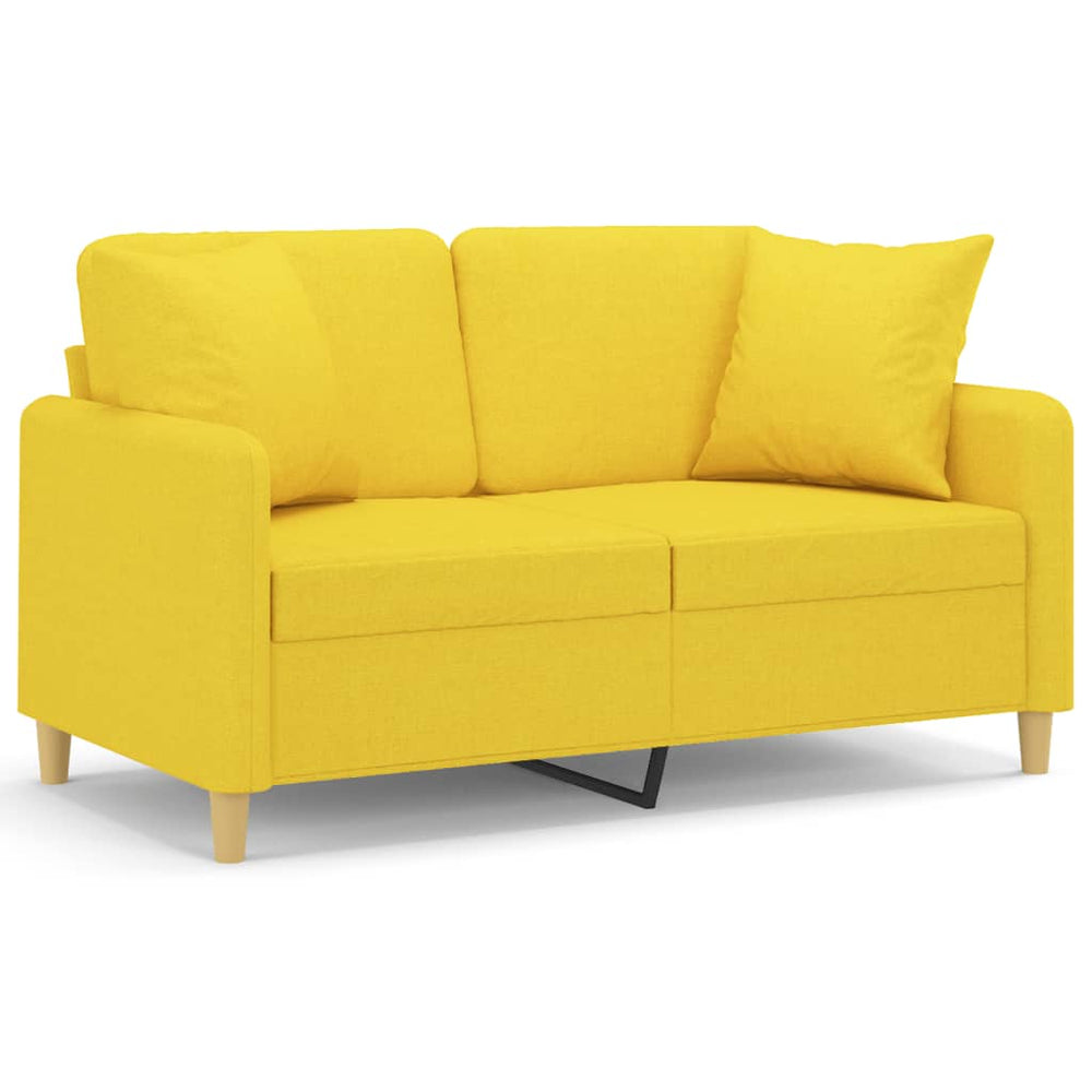 vidaXL 2-Seater Sofa with Throw Pillows Light Yellow 120 cm Fabric