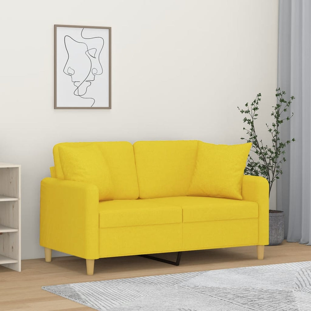vidaXL 2-Seater Sofa with Throw Pillows Light Yellow 120 cm Fabric
