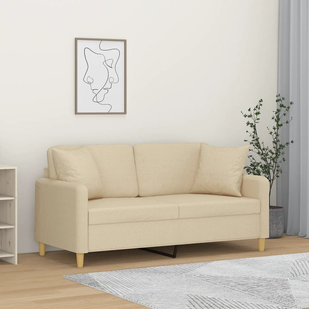 vidaXL 2-Seater Sofa with Throw Pillows Cream 140 cm Fabric