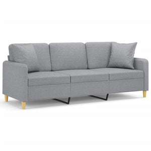 vidaXL 3-Seater Sofa with Throw Pillows Light Gray 180 cm Fabric