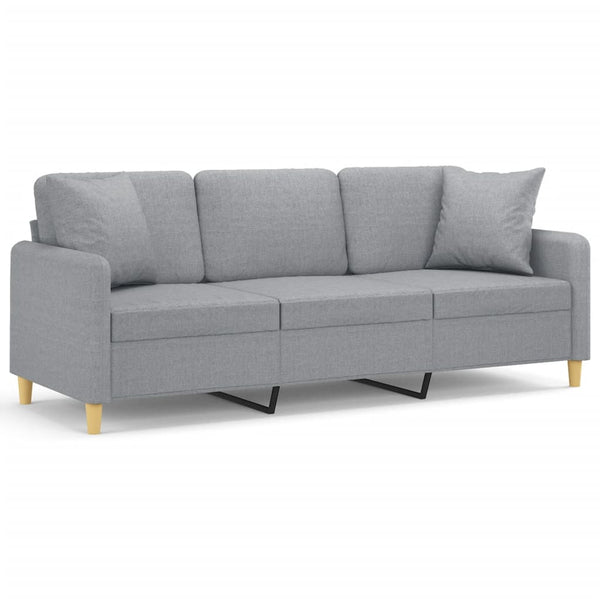 vidaXL 3-Seater Sofa with Throw Pillows Light Gray 180 cm Fabric