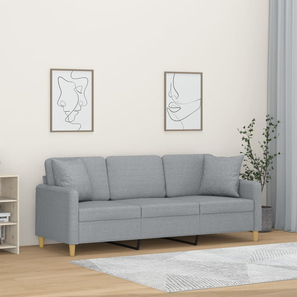 vidaXL 3-Seater Sofa with Throw Pillows Light Gray 180 cm Fabric