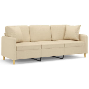 vidaXL 3-Seater Sofa with Throw Pillows Cream 180 cm Fabric