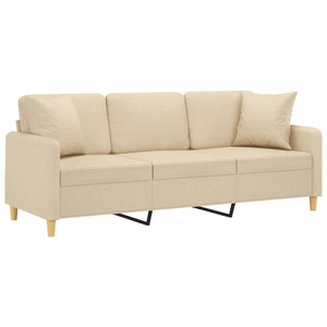 vidaXL 3-Seater Sofa with Throw Pillows Cream 180 cm Fabric