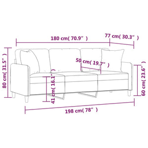 vidaXL 3-Seater Sofa with Throw Pillows Cream 180 cm Fabric