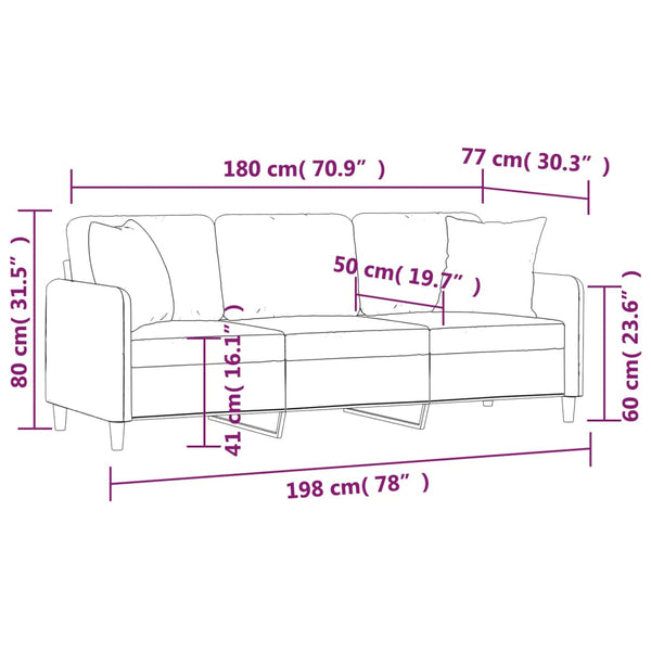 vidaXL 3-Seater Sofa with Throw Pillows Cream 180 cm Fabric