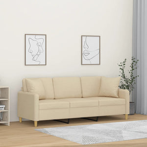 vidaXL 3-Seater Sofa with Throw Pillows Cream 180 cm Fabric