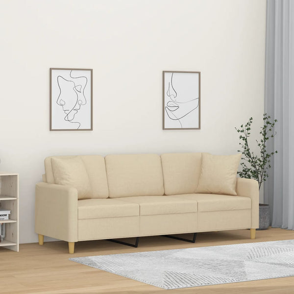 vidaXL 3-Seater Sofa with Throw Pillows Cream 180 cm Fabric