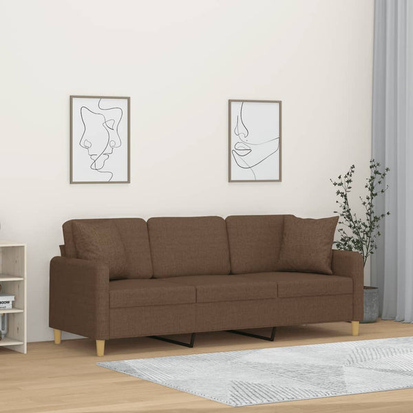 vidaXL 3-Seater Sofa with Throw Pillows Brown 180 cm Fabric