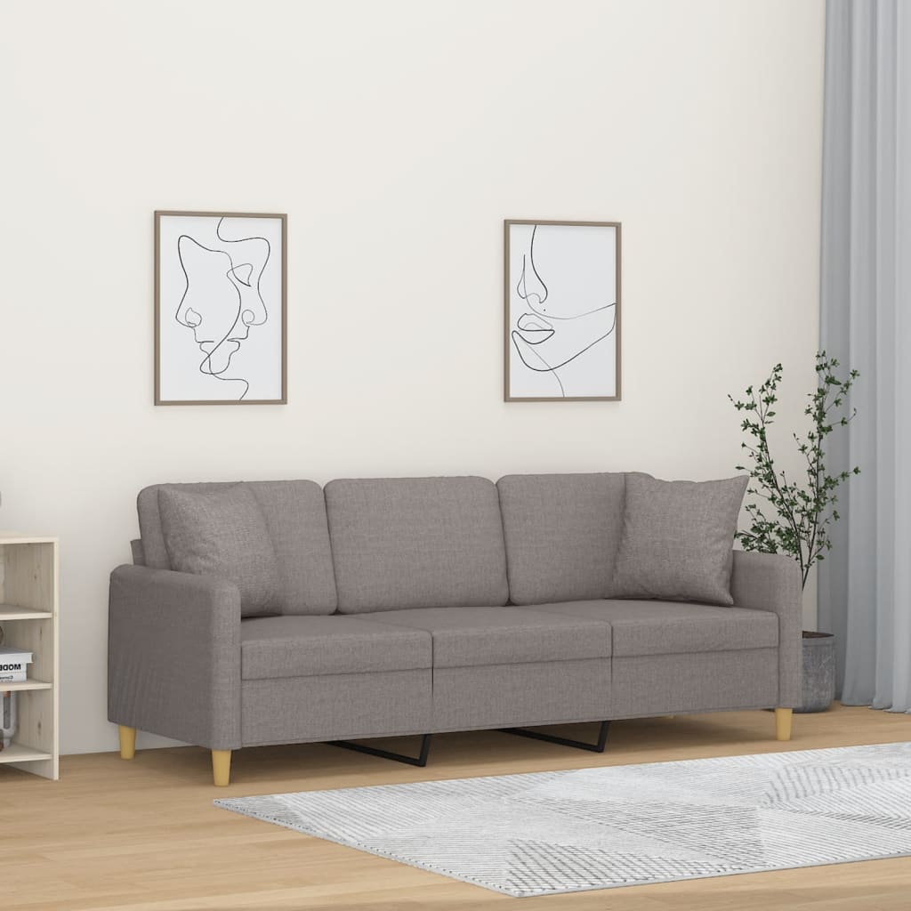 vidaXL 3-Seater Sofa with Decorative Pillows Taupe 180 cm Fabric