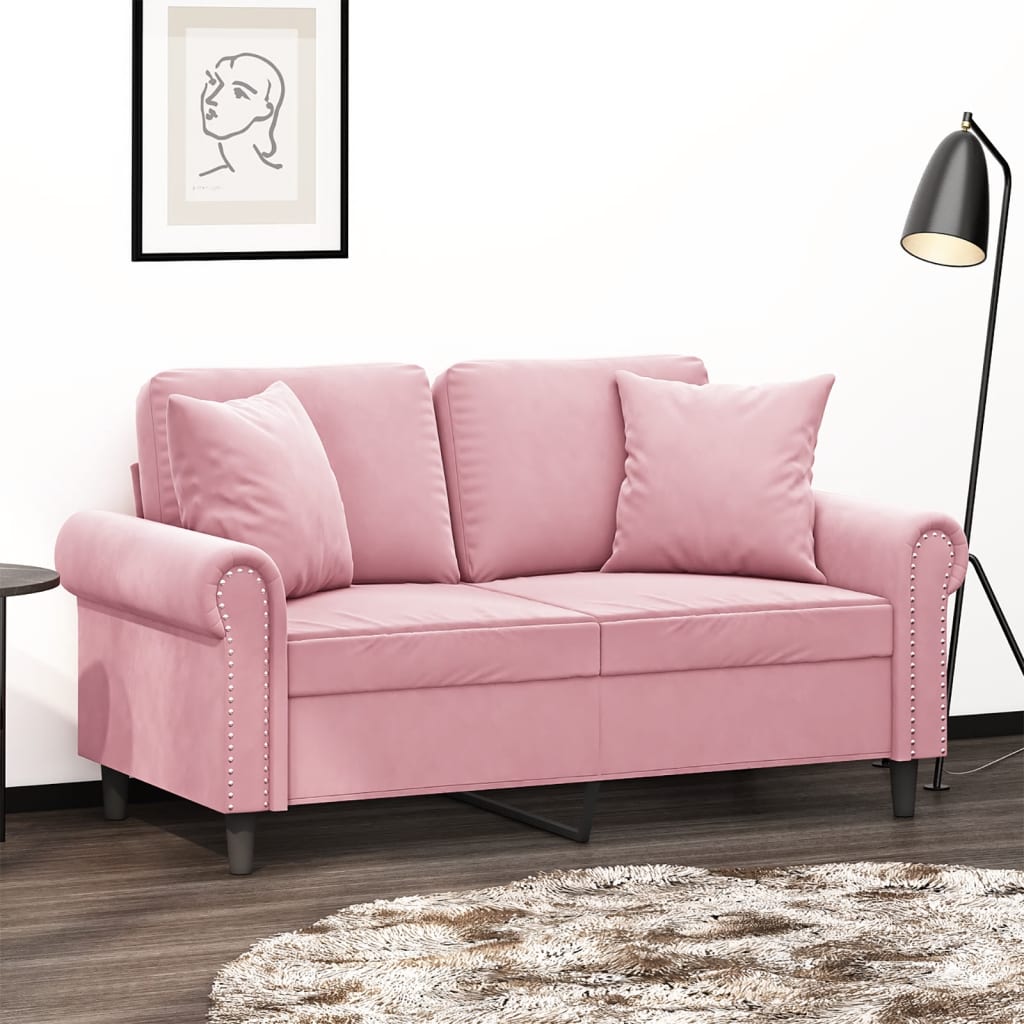 vidaXL 2-Seater Sofa with Decorative Pillows Pink 120 cm Velvet
