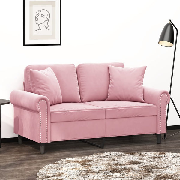 vidaXL 2-Seater Sofa with Decorative Pillows Pink 120 cm Velvet