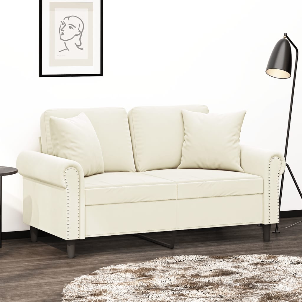 vidaXL 2-Seater Sofa with Throw Pillows Cream 120 cm Velvet