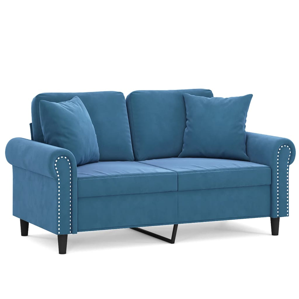 vidaXL 2-Seater Sofa with Throw Pillows Blue 120 cm Velvet