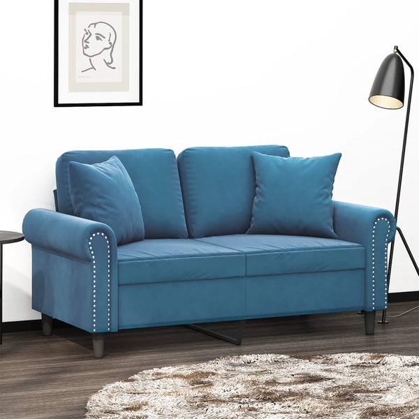 vidaXL 2-Seater Sofa with Throw Pillows Blue 120 cm Velvet